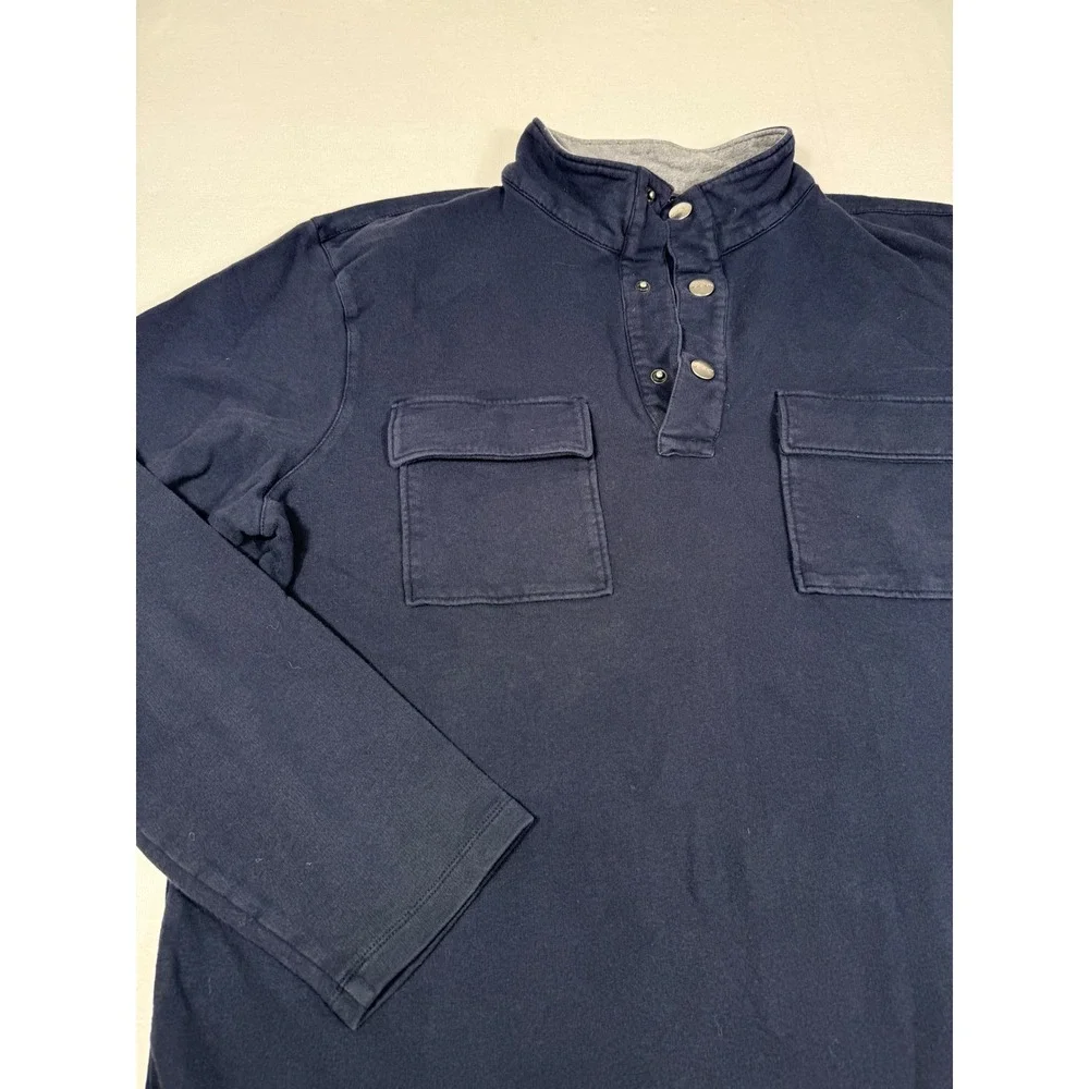 Michael Kors Pullover XL Navy Blue Snap Neck Utility Pocket Long Sleeve Top